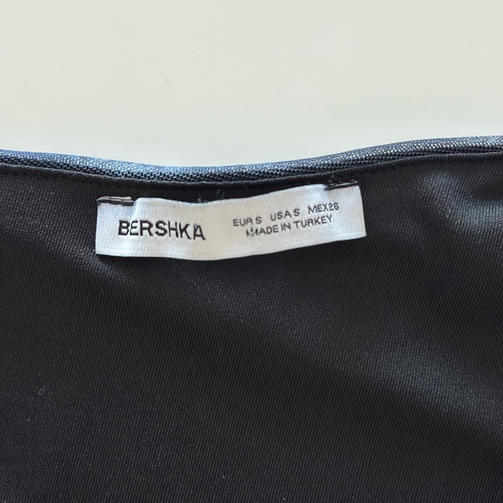 Bershka Off Shoulder Long Sleeve Blue Gray Abstract Patterned Mesh Midi Dress - Picture 3 of 7